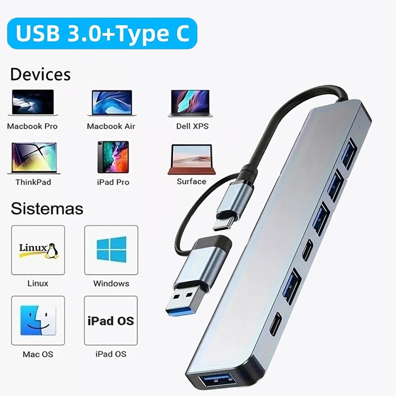 2 In 1 USB3.0 Hub 7 Port Type  - огляд і ціна Laptop Accessories Usb